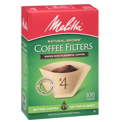 Melitta #4 Cone Coffee Filters, Unbleached Natural Brown, 100 Count (Pack of 3) 300 Total Filters Count - Packaging May Vary