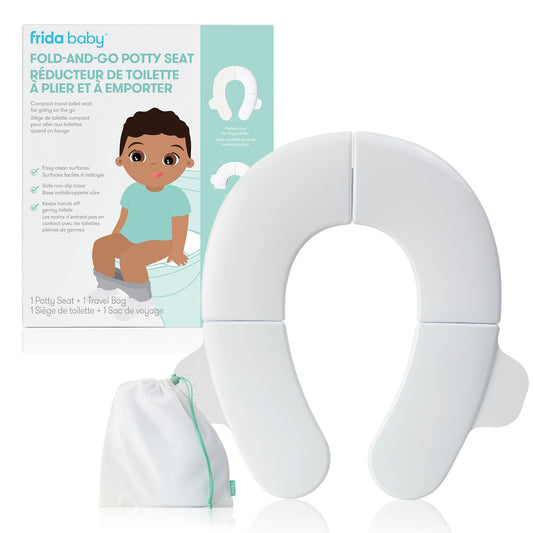 Frida Baby Fold-and-Go Potty Seat for Toilet, Foldable Travel Potty Seat for Toddler, Fits Round & Oval Toilets, Non-Slip Base, Handles, Includes Free Travel Bag - Available at All In One Marketplace Canada