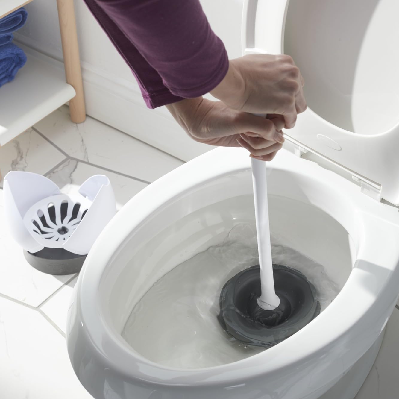Clorox Toilet Plunger with Hideaway Caddy, Set of 2 – for Bathroom Organization and Storage, Bathroom Accessories, Toilet Unclogger, with Holder, White 🍁 All In One Marketplace Canada