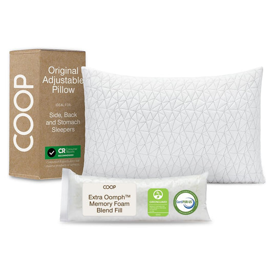 Coop Home Goods Original Adjustable Pillow, Queen Size Bed Pillows for Sleeping, Cross Cut Memory Foam Pillows - Medium Firm Back, Stomach and Side Sleeper Pillow, CertiPUR-US/GREENGUARD Gold - Available at All In One Marketplace Canada