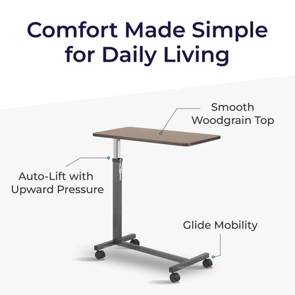 Drive Medical 13067 Non Tilt Top Overbed Table with Wheels, BedSide Table, Adjustable Overbed Rolling Table, Adjustable Standing Desk or Hospital Tray Table with Secure Height Adjustment, Silver Vein
