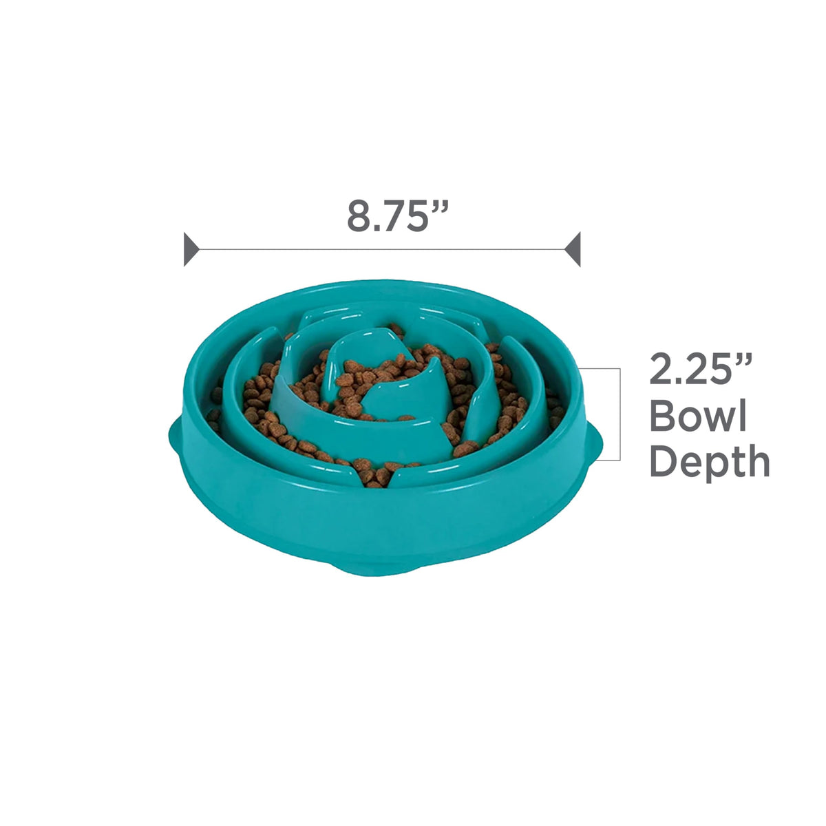 Fun Feeder Slo Bowl – Medium 2‑Cup Capacity, Slow Feeding, Small to Medium Dogs & Cats, Non-Slip, Turquoise, Drop Pattern