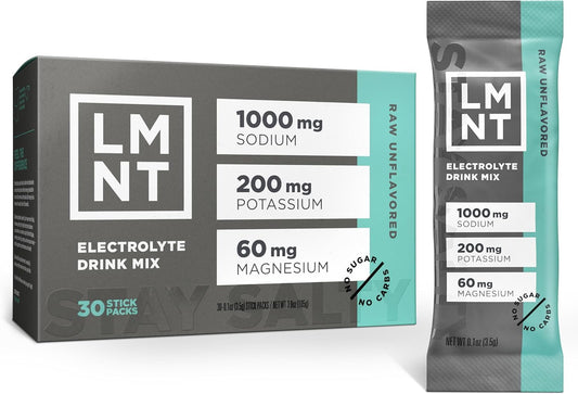 LMNT Keto Electrolyte Powder Packets | Paleo Hydration Powder | No Sugar, No Artificial Ingredients | Raw Unflavored | 30 Stick Packs
