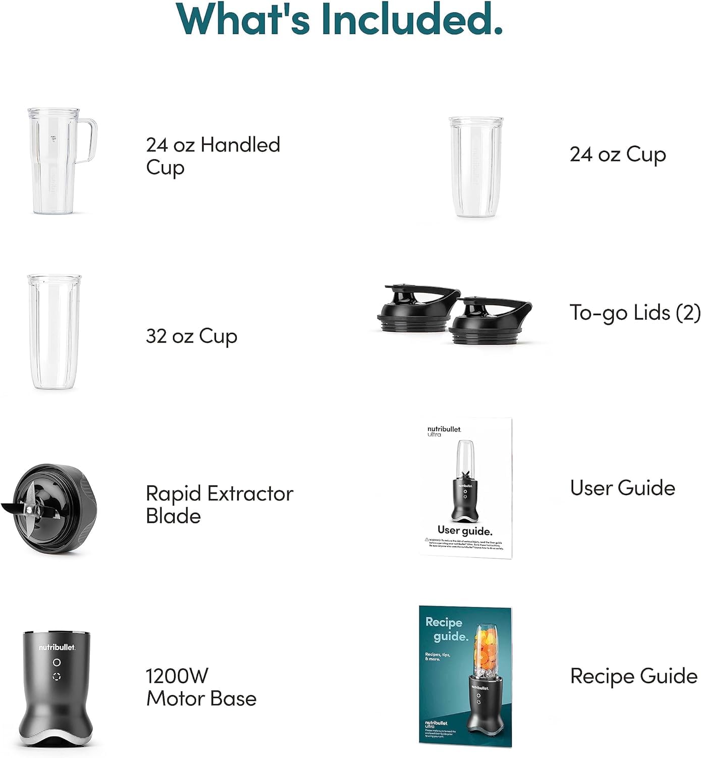 nutribullet Ultra 1200W Personal Blender for Smoothies Shakes & Protein - Quietest Single Serve Blender with Titanium Coated Blades, 3 BPA-Free Cups (32oz + 24oz), To-Go Lids, Dishwasher Safe NutriBullet