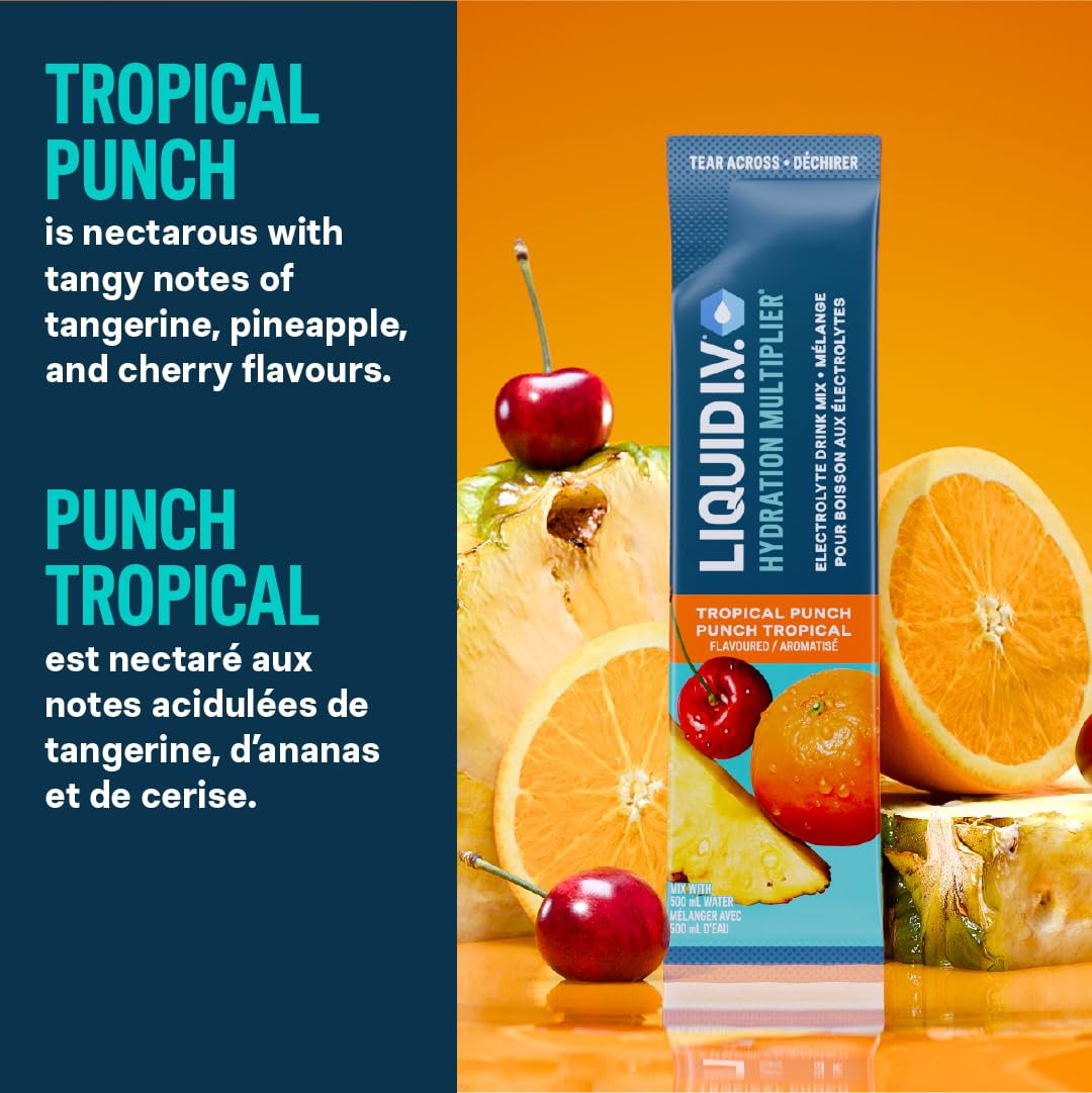 Liquid I.V. Hydration Multiplier Electrolyte Drink Mix - Enhanced Hydration Electrolyte Powder with Vitamins B3, B5, B6, B12 and C -18x On-the-go Sticks for Workout and Travel - Tropical Punch