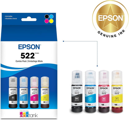 Epson 522 Genuine EcoTank Ink Refill Bottle 4 Color Combo Pack T522120-BCS