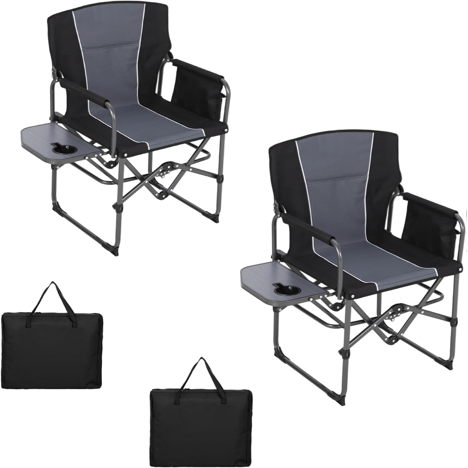 2 Pcs Oversized Heavy Duty Folding Camping Director Chair for Adults – Portable Outdoor Lawn Chair with Side Table, Side Pocket & Cup Holder – Ideal for Camping, Beach, Fishing, Garden, Deck, RV IDEALHOUSE