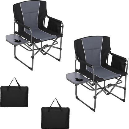 2 Pcs Oversized Heavy Duty Folding Camping Director Chair for Adults – Portable Outdoor Lawn Chair with Side Table, Side Pocket & Cup Holder – Ideal for Camping, Beach, Fishing, Garden, Deck, RV IDEALHOUSE