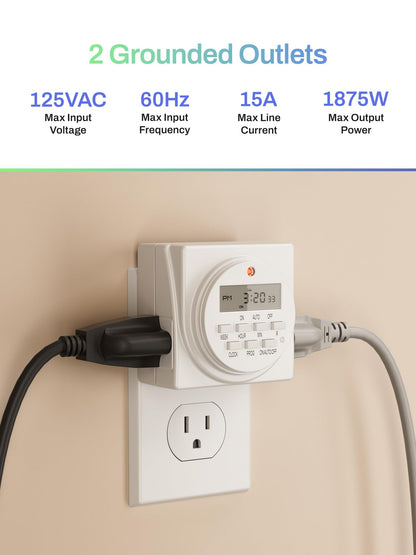 BN-LINK Indoor 7-Day Programmable Digital Timer Outlet, 2 Outlets, 1 Pack 🍁 All In One Marketplace Canada