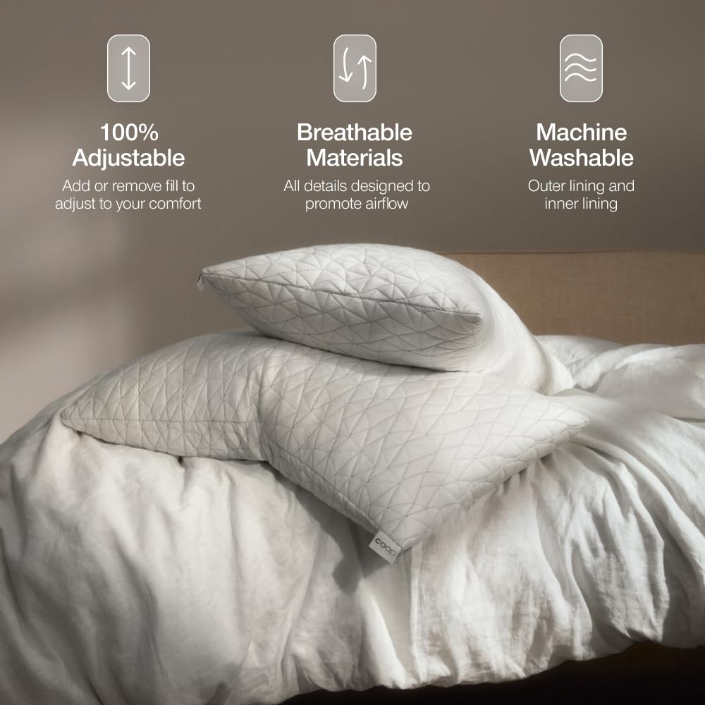 Coop Home Goods Original Adjustable Pillow, Queen Size Bed Pillows for Sleeping, Cross Cut Memory Foam Pillows - Medium Firm Back, Stomach and Side Sleeper Pillow, CertiPUR-US/GREENGUARD Gold - Available at All In One Marketplace Canada