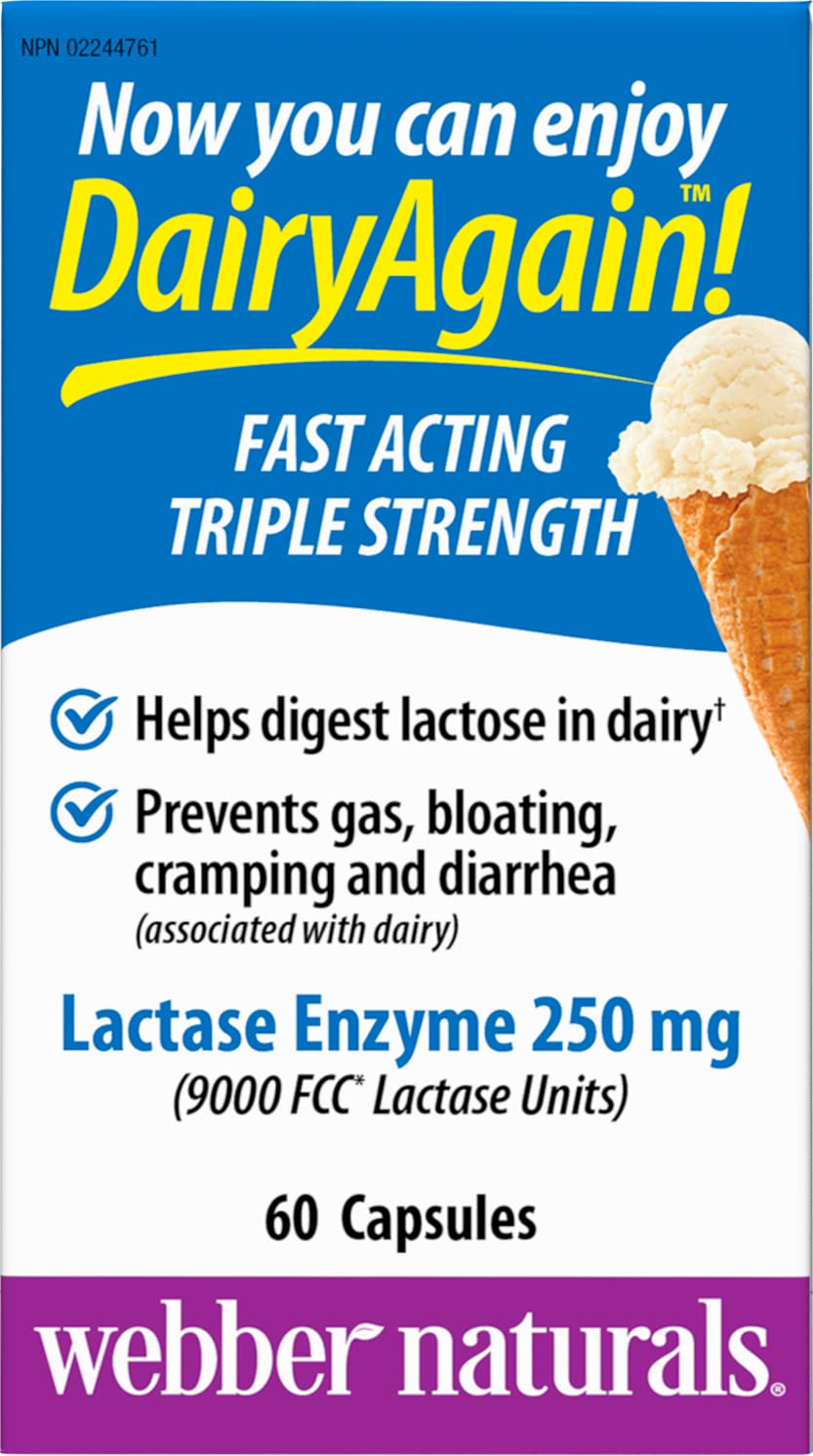 Webber Naturals Dairy Again Lactase Enzyme, 60 Capsules Webber Naturals