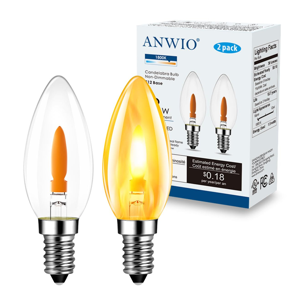 ANWIO Flicker Flame Light Bulbs E12 Base for Indoor & Outdoor Decor 2 Pack 🍁 All In One Marketplace Canada