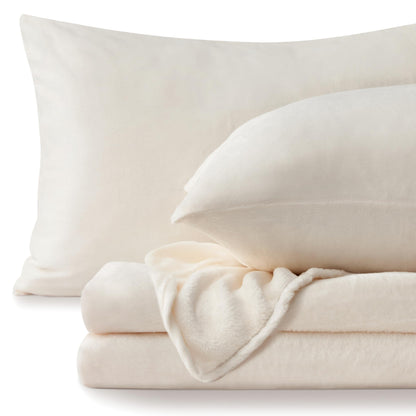 BEDELITE Flannel Sheets Queen Size Bed Set, White, 4 Pieces 🍁 All In One Marketplace Canada