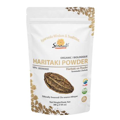 Sewanti Ayurvedic Organic Haritaki Powder - Terminalia Chebula for Constipation Relief, Digestive Wellness & Intestinal Cleanse | NPN 80090900 | GMP Certified | Packaged in Canada, 200g Sewanti