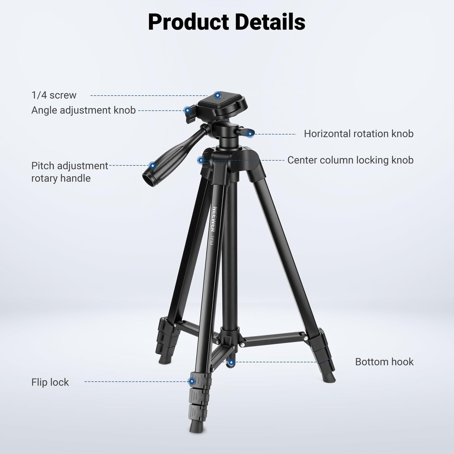 NEEWER Entry Level Version TP53 Tripod for Cell Phone & Camera, Metal NEEWER