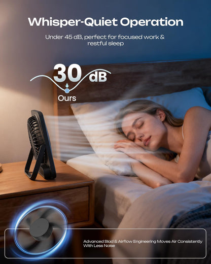 Otlonpe Personal Rechargeable Desk Fan Portable, 4000mAh 5-22 Hrs, Small Quiet Battery Powered Portable Fans for Bedroom Travel Office Home Table, Led Display, Cordless, 4-Speed, 6.5 Inch (Black)