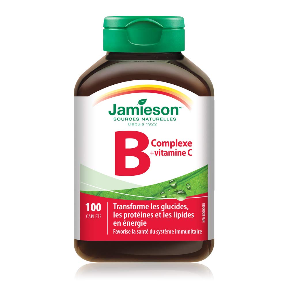 Jamieson Vitamin B Complex and Vitamin C 500 mg, with Folate for Cellular Health, Supports Energy Production, Metabolism, and Immune Health. Vegetarian, Gluten-Free, 100 Caplets, Proudly Canadian - Available at All In One Marketplace Canada
