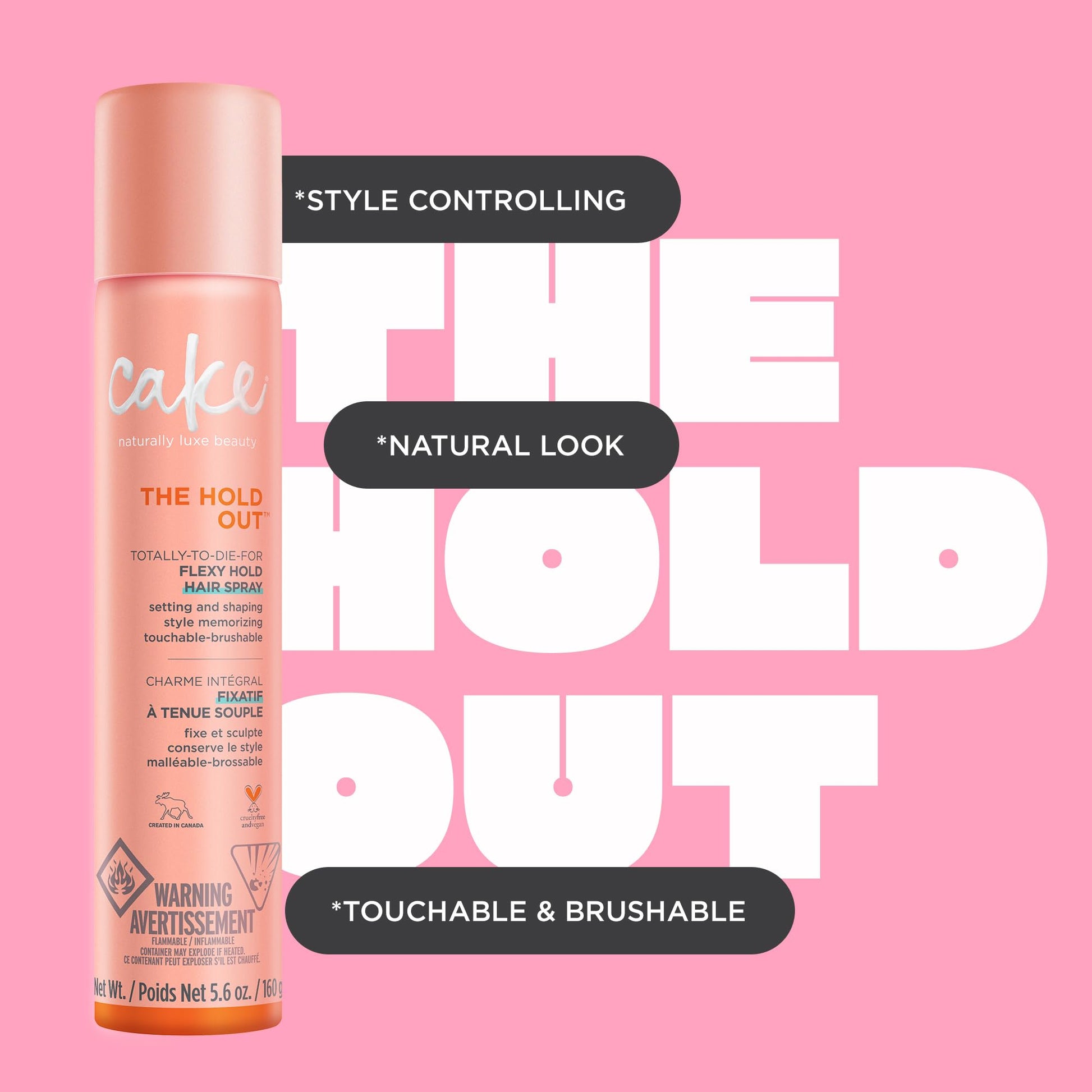 Cake Beauty Hairspray, The Hold Out – For Crunch Free Brushable, Touchable, Flexible Hold & Soft Volume – Vitamin E & Abyssinian Oil – For All Hair Types- 5.6 Oz. 2 Pack Cake Beauty