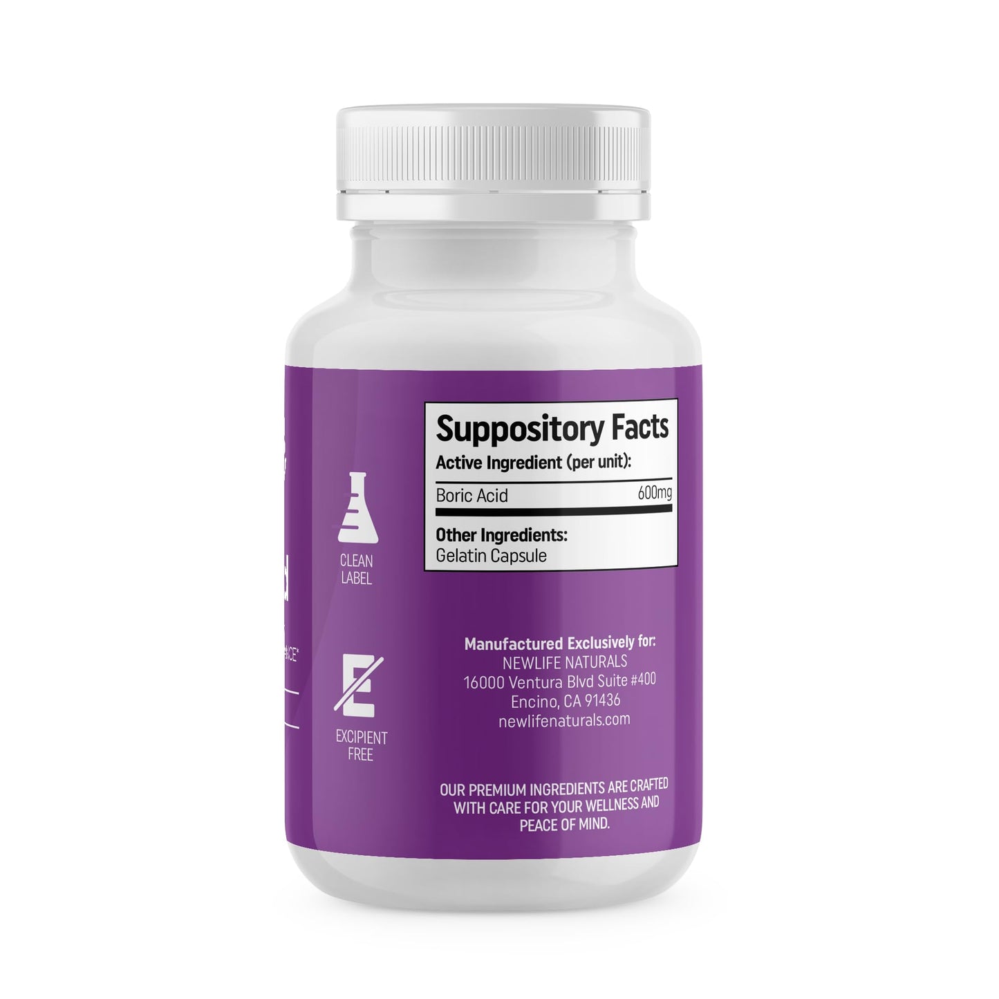 NewLife Naturals - Medical Grade Boric Acid Vaginal Suppositories - 600mg - 100% Pure Womens pH Balance Pills - Yeast Infection & Bacterial Vaginosis - 30 Capsules: Made in USA - Available at All In One Marketplace Canada