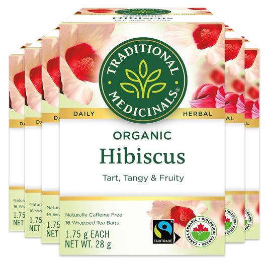 Traditional Medicinals - Tisane biologique d'hibiscus (Paquet de 6) - Ingrédients issus du commerce équitable - Acidulée, piquante et fruitée - 96 sachets de thé au total 🍁 All In One Marketplace Canada
