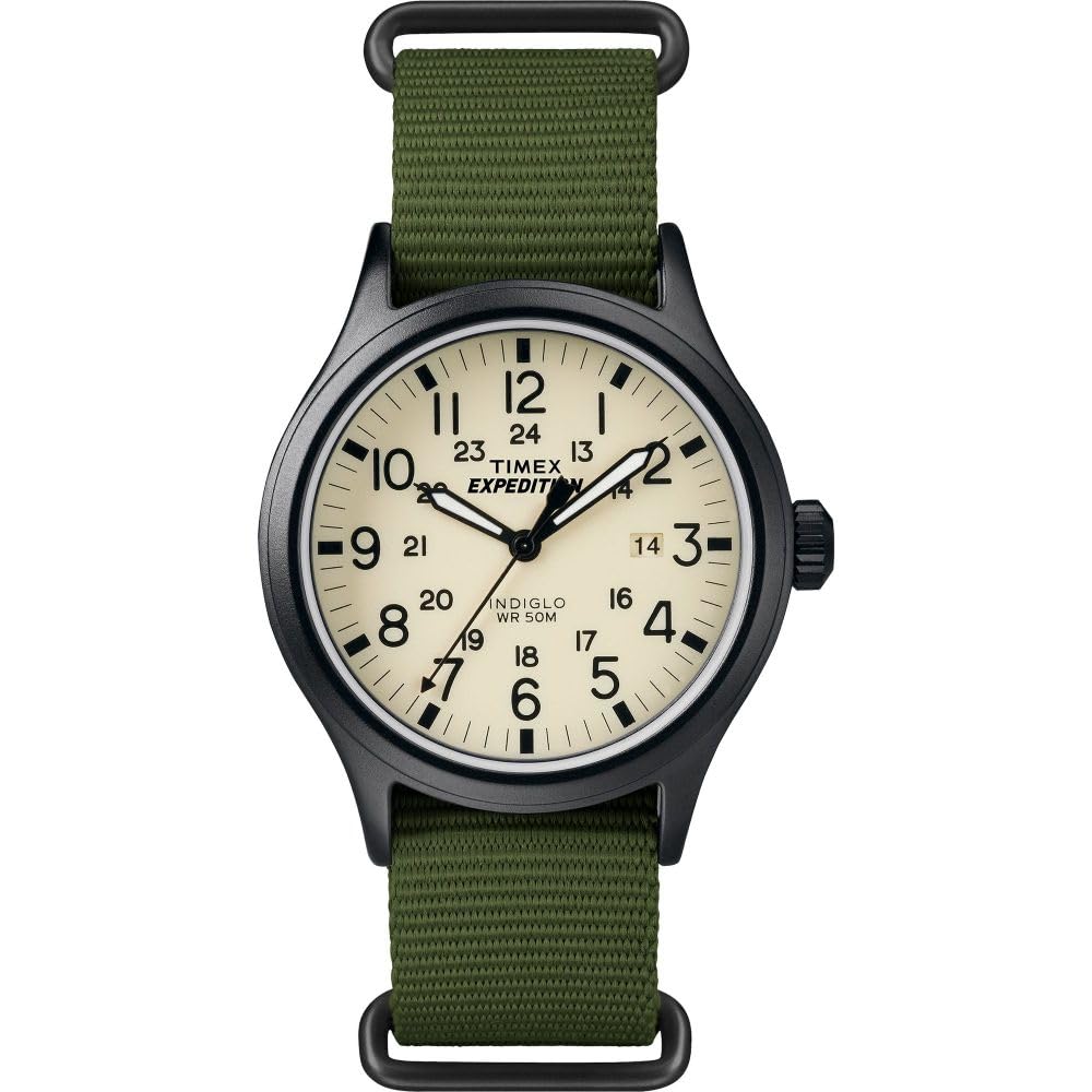 Timex Mens TW4B15500 Expedition Scout 40mm Green/Black/Cream Nylon Slip-Thru Strap Watch Timex