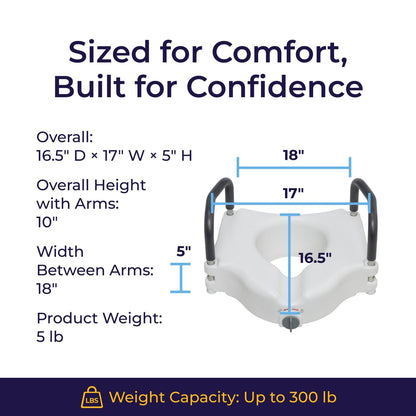 Drive Medical RTL12027RA 2-in-1 Raised Toilet Seat with Removable Padded Arms, Standard Seat