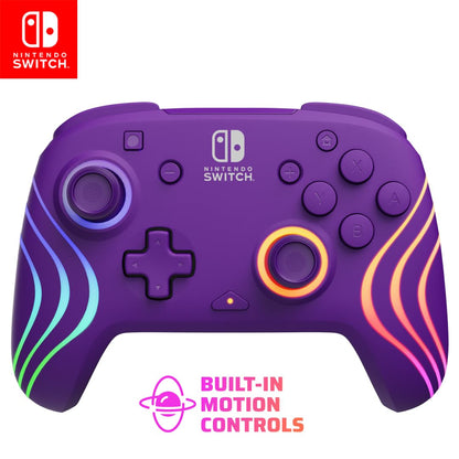 PDP Afterglow Wave Wireless RGB Gaming Controller - Nintendo Switch/Switch Lite/Switch - OLED Model, Nintendo Switch 2, LED Lighting, Rechargeable Battery - Purple