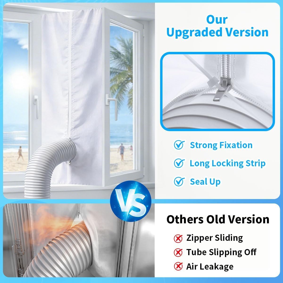 Gruntbear 400CM Universal Window Seal for Portable Air Conditioner, 158 Inch Portable AC Window Seal with Zip and Adhesive Fastener Works with Tumble Dryer, Easy to Install