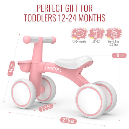 Umatoll Baby Balance Bike Toys for 1 Year Old Girls Gifts, Adjustable Seat Baby Walker, First Birthday Gifts, 12-24 Months Toddler Ride on Toys with Removable Basket, Pink