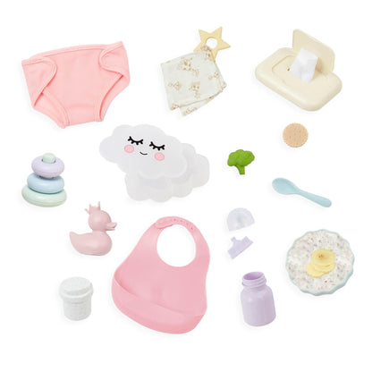 LullaBaby Baby Doll Accessories Meal Time and Changing Set, 19 Pc LullaBaby