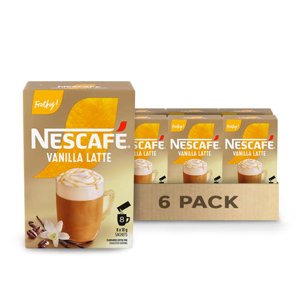 NESCAFÉ Gold Vanilla Latte Instant Coffee Mix – 48 Single-Serve Sachets (6 Boxes)