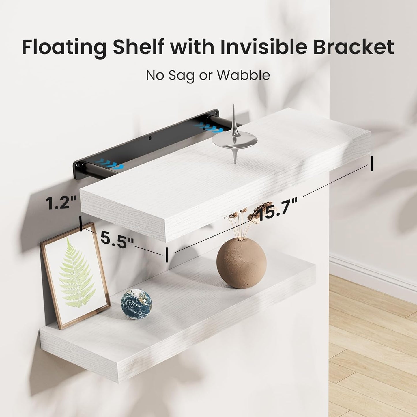 AMADA HOMEFURNISHING Floating Shelves, Wall Shelves for Bathroom/Living Room/Bedroom/Kitchen Decor, White Shelves with Invisible Brackets Set of 3 - AMFS08 - Available at All In One Marketplace Canada