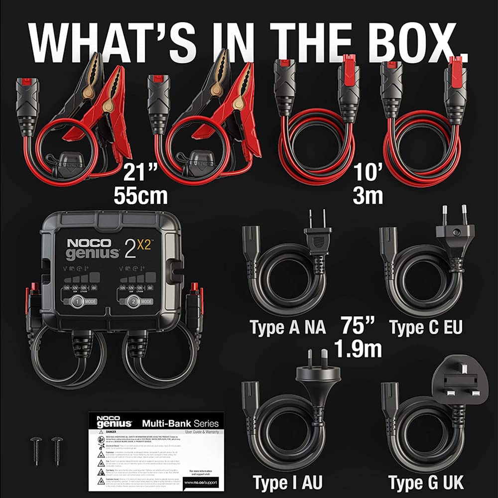 NOCO GENIUS2X2 6/12V 2-Bank Battery Charger, Trickle Charger & Maintainer NOCO