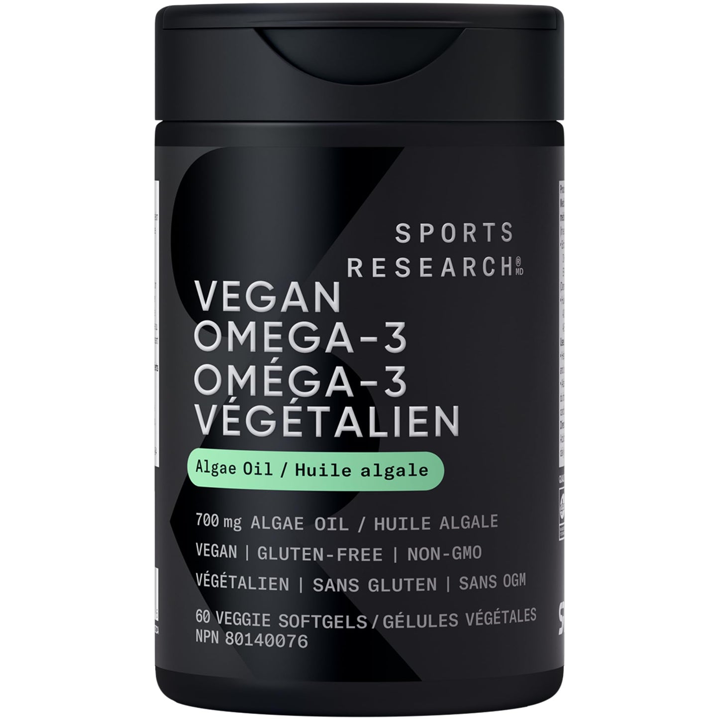 Sports Research Vegan Omega-3 Fish Oil Alternative from Algae Oil - Highest Levels of DHA & EPA Fatty Acids | Non-GMO Verified & Vegan Certified - 60 Veggie Softgels (Carrageenan Free) - Available at All In One Marketplace Canada