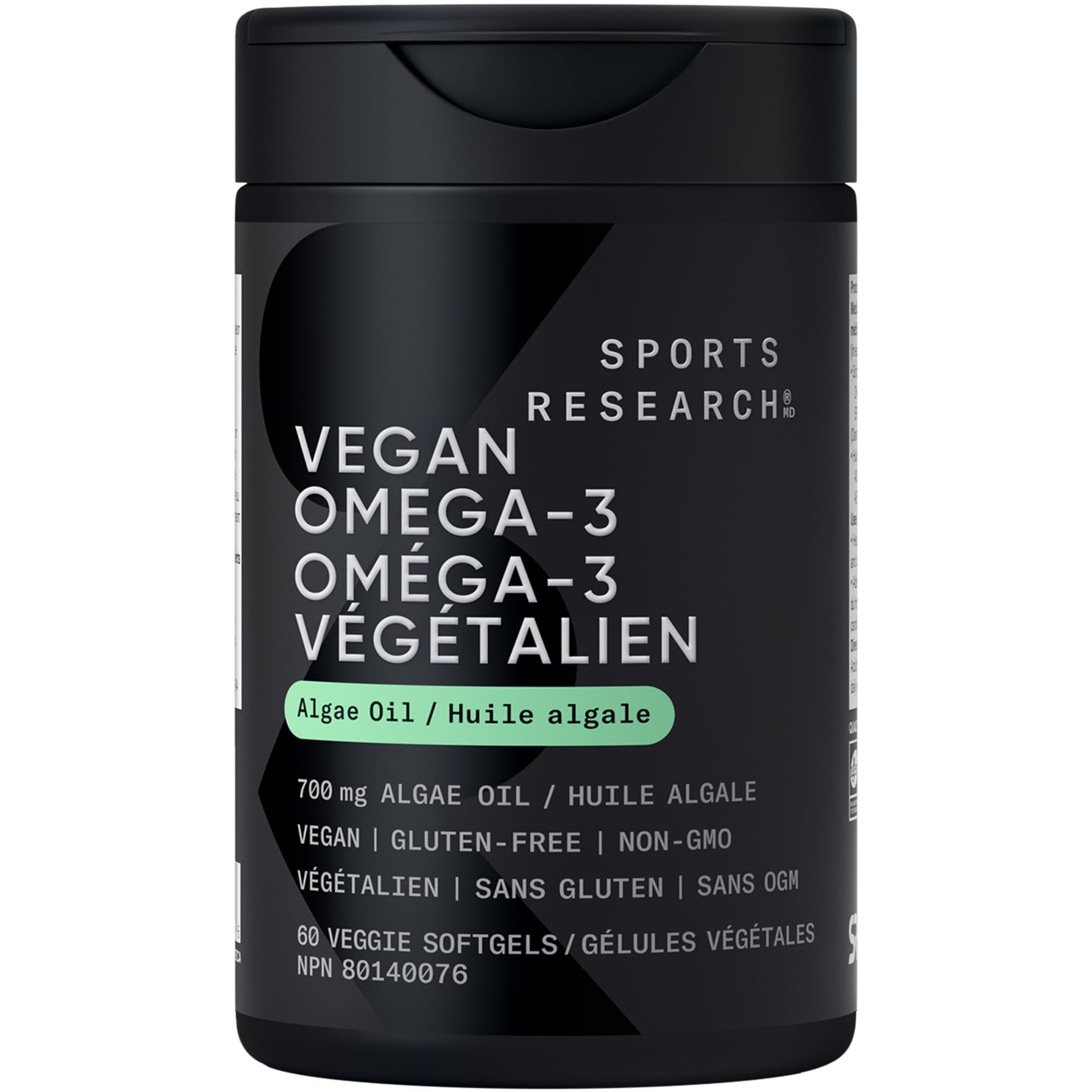 Sports Research Vegan Omega-3 Fish Oil Alternative from Algae Oil - Highest Levels of DHA & EPA Fatty Acids | Non-GMO Verified & Vegan Certified - 60 Veggie Softgels (Carrageenan Free) - Available at All In One Marketplace Canada
