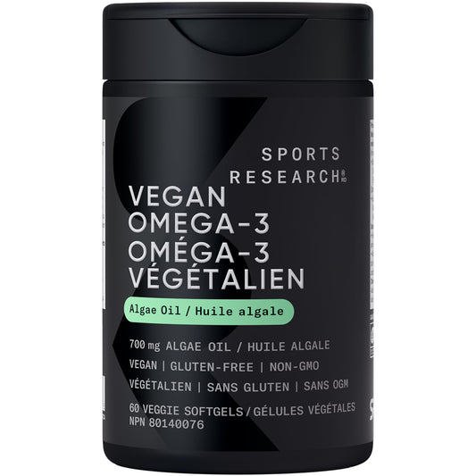 Sports Research Vegan Omega-3 Fish Oil Alternative from Algae Oil - Highest Levels of DHA & EPA Fatty Acids | Non-GMO Verified & Vegan Certified - 60 Veggie Softgels (Carrageenan Free) - Available at All In One Marketplace Canada