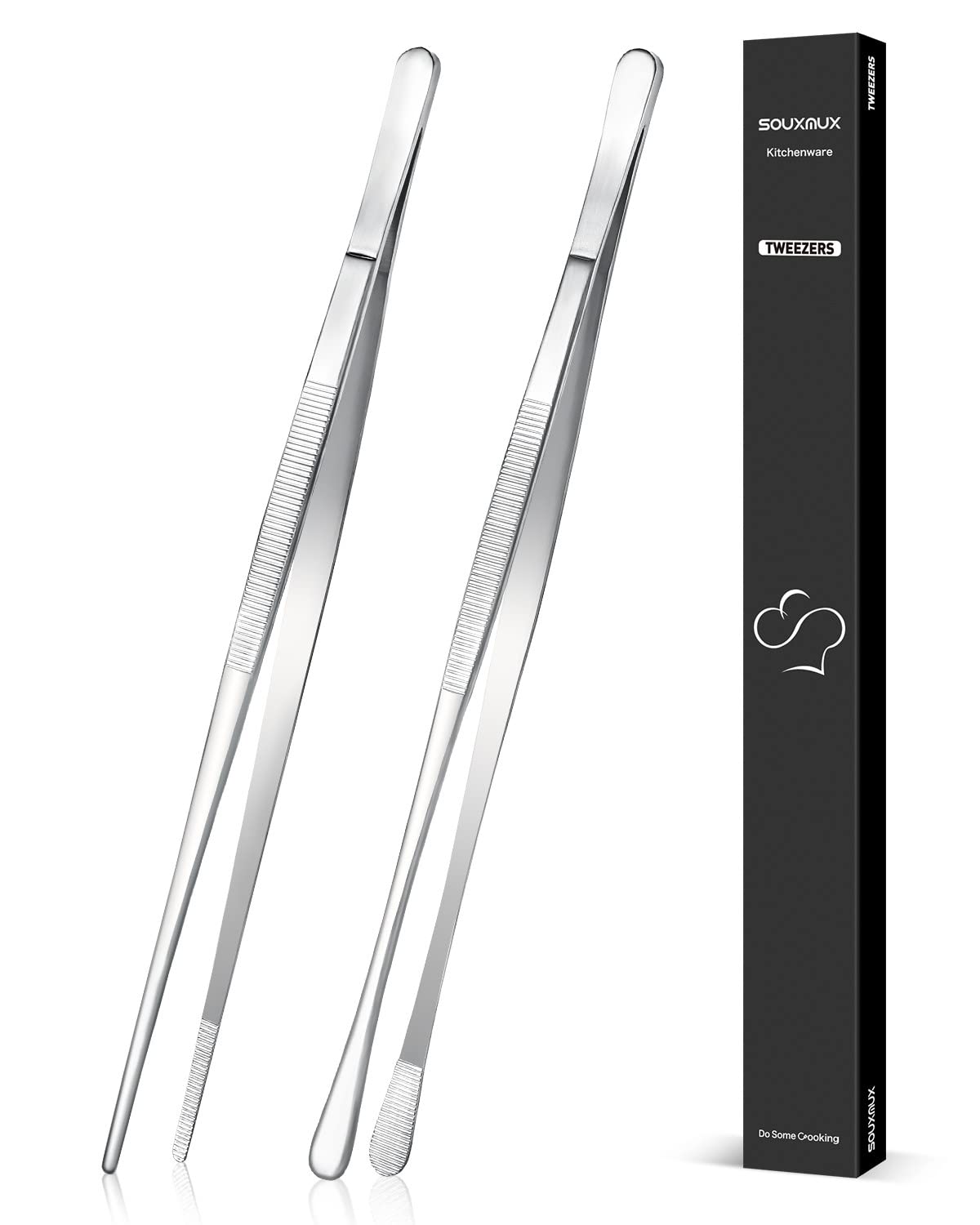 2 Pcs 12-inch Cooking Tweezers Tongs Precision Serrated Tips, Stainless Steel Professional Chef Tweezer Kitchen Tools for BBQ, Plating and Serving - Available at All In One Marketplace Canada