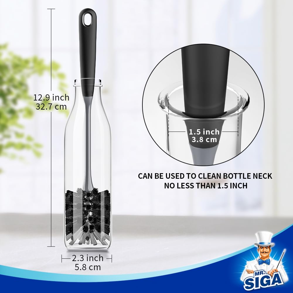 MR.SIGA Long Handle Bottle Brush, Cleaning Brush for Water Bottle, Glassware, 2 Pack