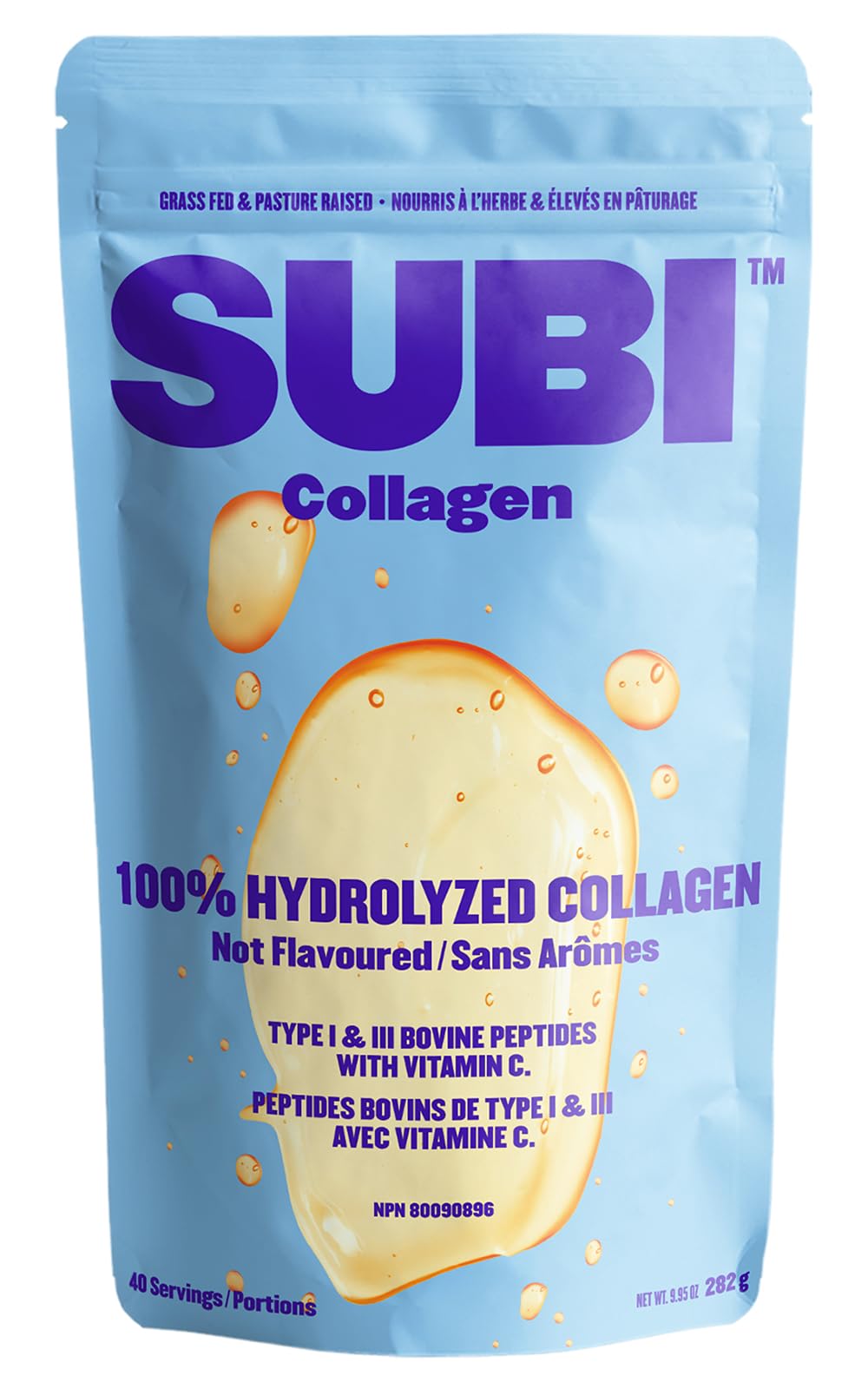 SUBI Hydrolyzed Bovine Collagen - For Healthy Hair, Skin, Nails, Joints -Type 1, 3 Collagen peptides, from Hormone-Free Pasture Raised Cows, Non-GMO - Not Flavoured (40 servings) - Available at All In One Marketplace Canada