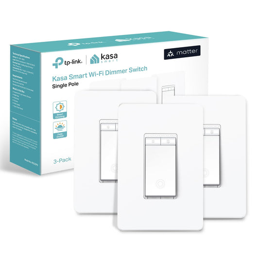 Kasa Matter Smart Wi-Fi Dimmer Switch by TP-Link (KS225P3) - Neutral Wire and 2.4GHz Wi-Fi Connection Required, Works with Apple Home, Alexa & Google Home, No Hub Required, Pack of 3, White