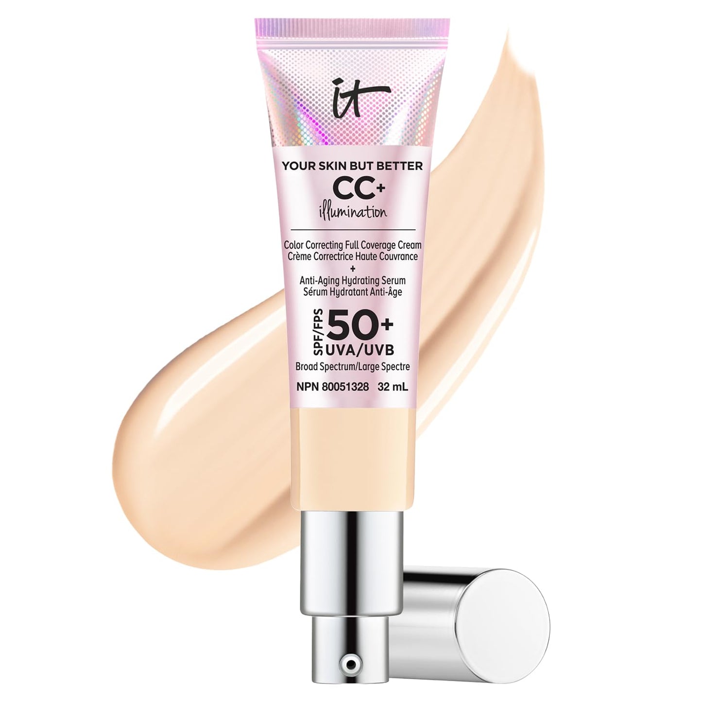 IT Cosmetics Your Skin But Better CC+ Cream Illumination, Light (W) - Color Correcting Cream, Full-Coverage Foundation, Anti-Aging Serum & SPF 50+ Sunscreen - Radiant Finish - 1.08 fl oz IT Cosmetics