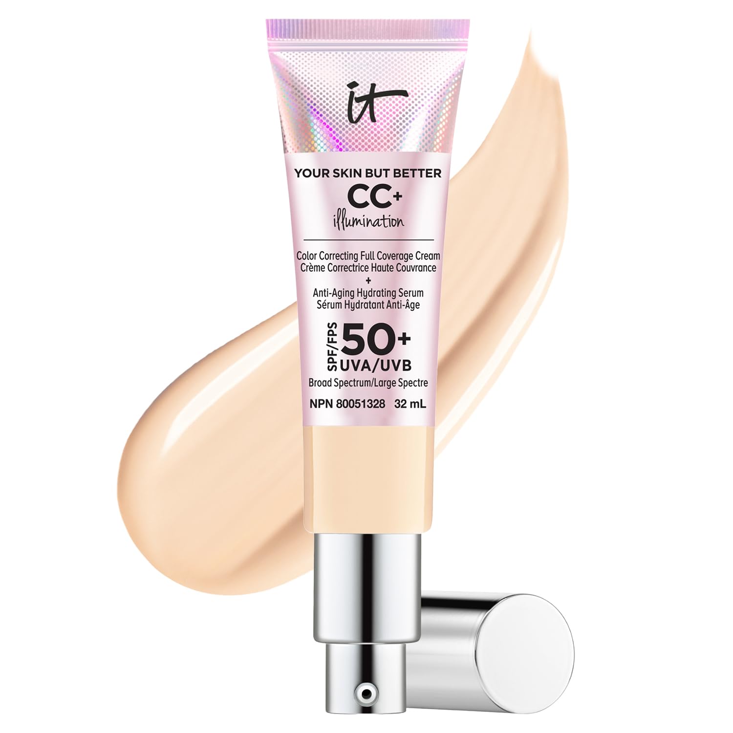 IT Cosmetics Your Skin But Better CC+ Cream Illumination, Light (W) - Color Correcting Cream, Full-Coverage Foundation, Anti-Aging Serum & SPF 50+ Sunscreen - Radiant Finish - 1.08 fl oz IT Cosmetics