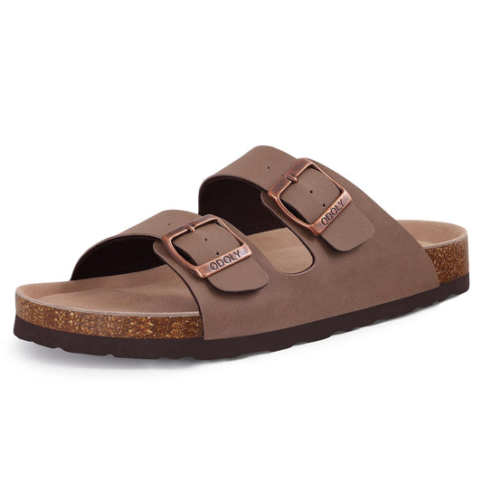 ODOLY Women Cork Footbed Slide Sandal, Arch Support Summer Outdoor Sandals with Adjustable Buckle for Women and Men, Brown 39 (8-8.5 Women/6.5-7 Men)