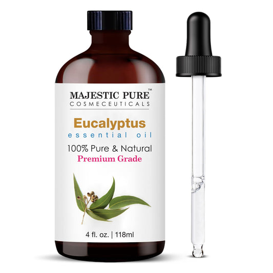 Majestic Pure Eucalyptus Essential Oil - Huge 118 ml - 100% Pure and Natural Oil for Soap Making Scent- Premium Grade with Glass Dropper