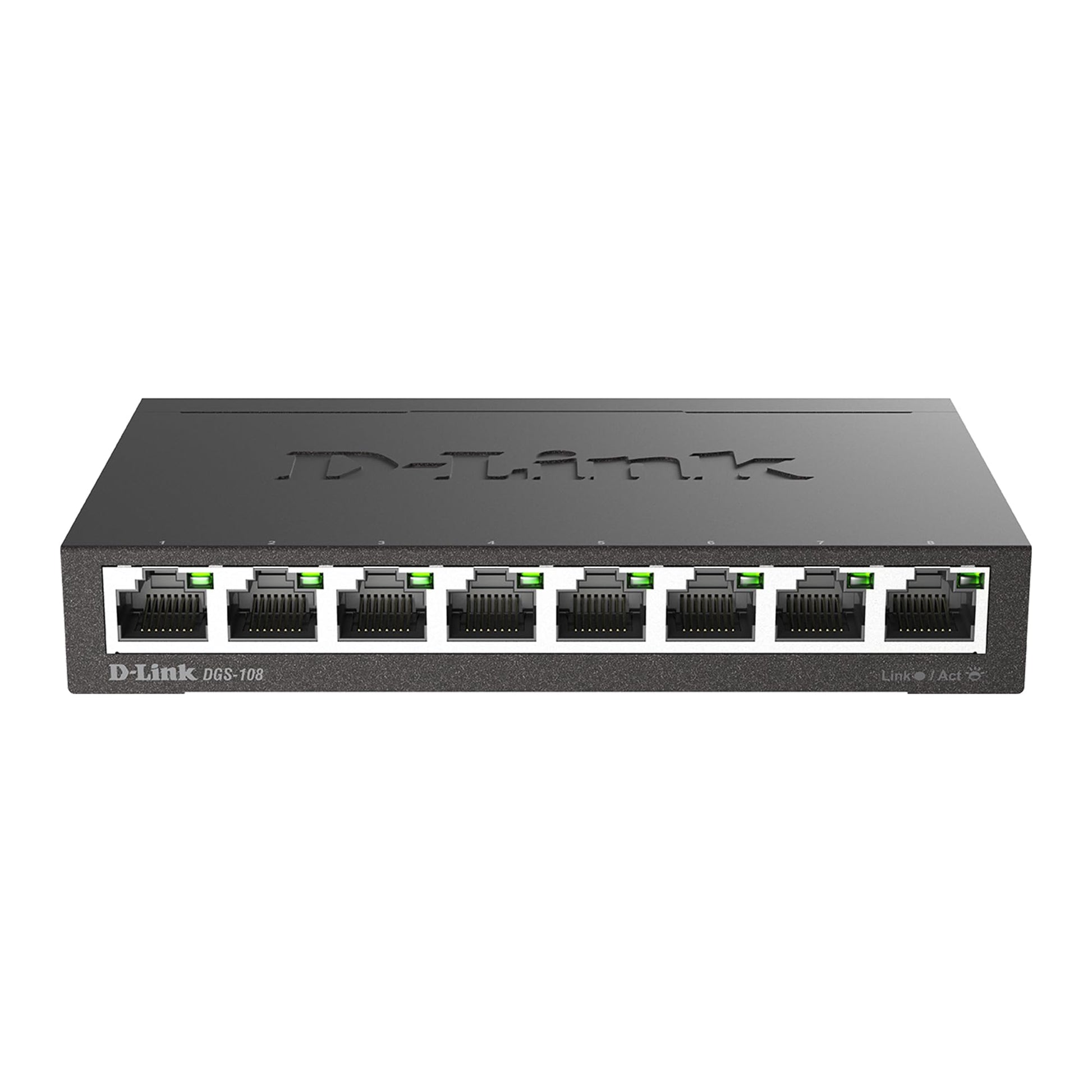 D-Link DGS-108, 8 Port Gigabit Ethernet Switch Unmanaged, Network Splitter, Silent Fanless, Network Hub, Sturdy Metal with Shielded Ports, Compact Desktop/Wall Mount, QoS, Energy Saving, Plug and Play D-Link