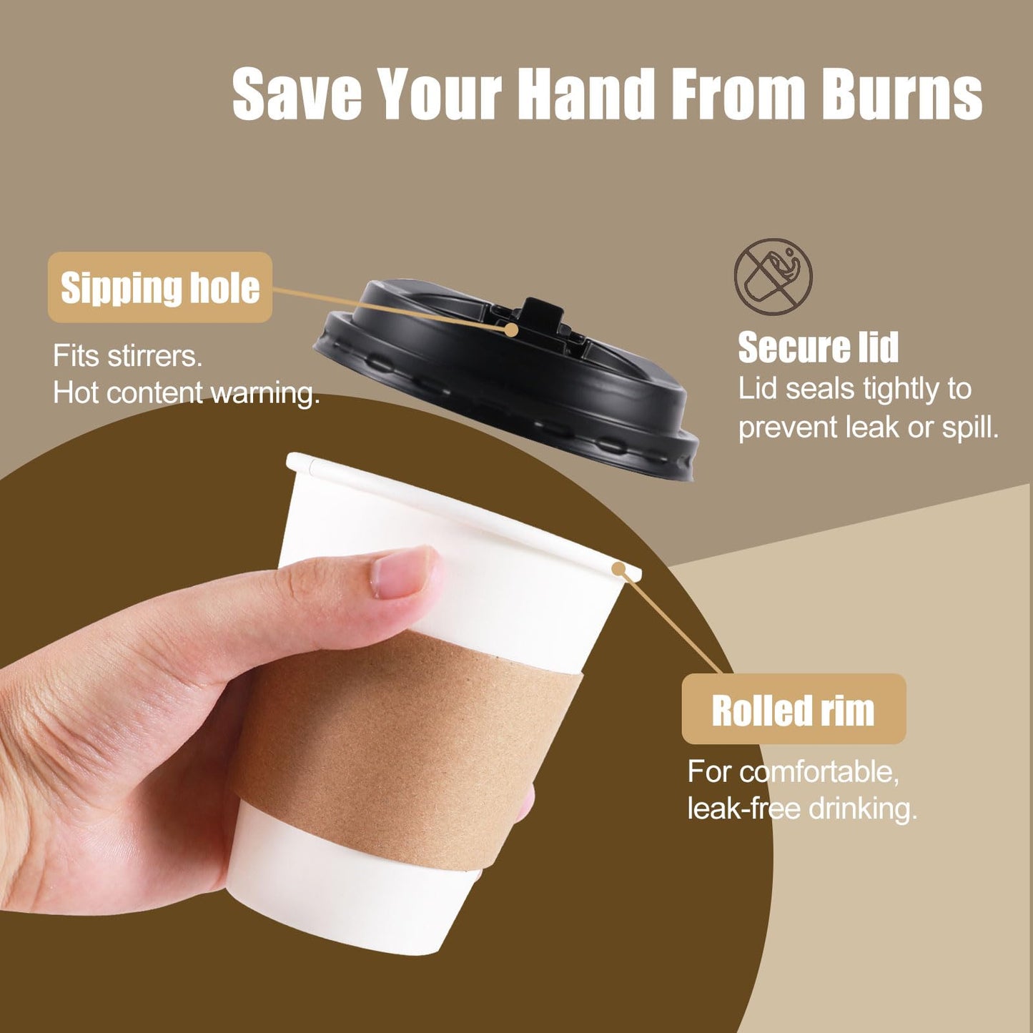 120 Pack Paper Coffee Cups Disposable Paper Party Cups Bulk to Go Hot/Cold Beverage Drinking Cups with Lids, Sleeves, Straws Paper Cups Bundle for Party Travel Home Restaurant Cafe (White, 12 oz) - Available at All In One Marketplace Canada