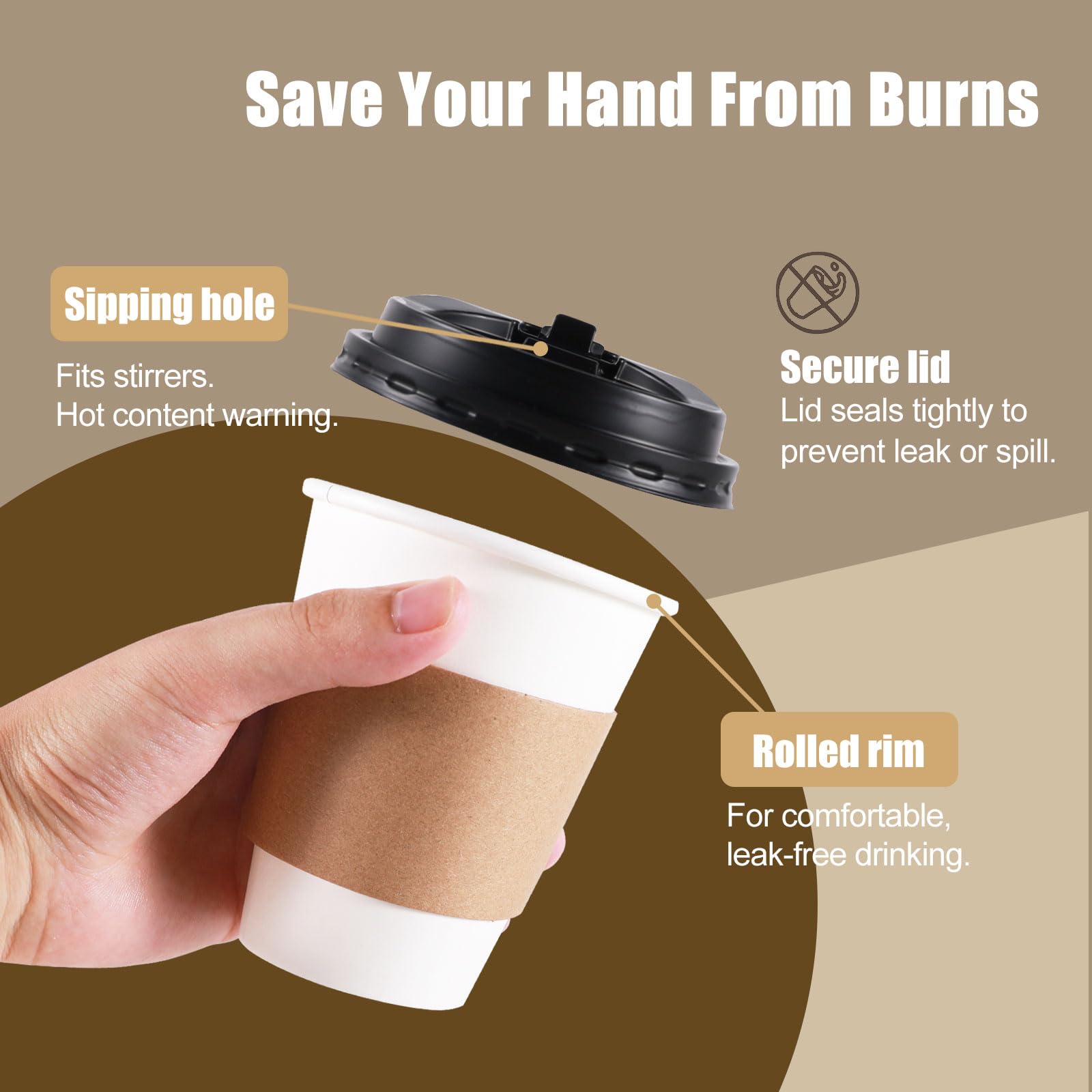 120 Pack Paper Coffee Cups Disposable Paper Party Cups Bulk to Go Hot/Cold Beverage Drinking Cups with Lids, Sleeves, Straws Paper Cups Bundle for Party Travel Home Restaurant Cafe (White, 12 oz) - Available at All In One Marketplace Canada