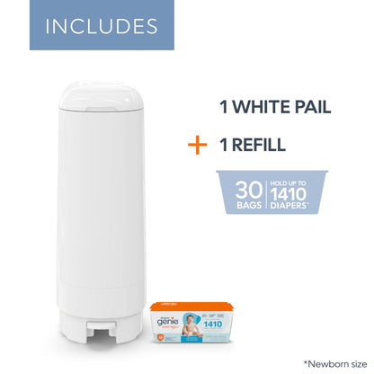 Diaper Genie Signature Pail Gift Set Includes 1 Easy Roll Refill with 30 Bags | Holds Up to 1,410 Newborn-Sized Diapers Per Refill White 🍁 All In One Marketplace Canada