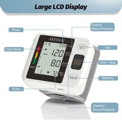 Blood Pressure Monitor - Wrist Accurate Automatic High Blood Pressure Monitors Portable LCD Screen with Storage Case and Adjustable Cuff Powered by Battery -Black - Available at All In One Marketplace Canada