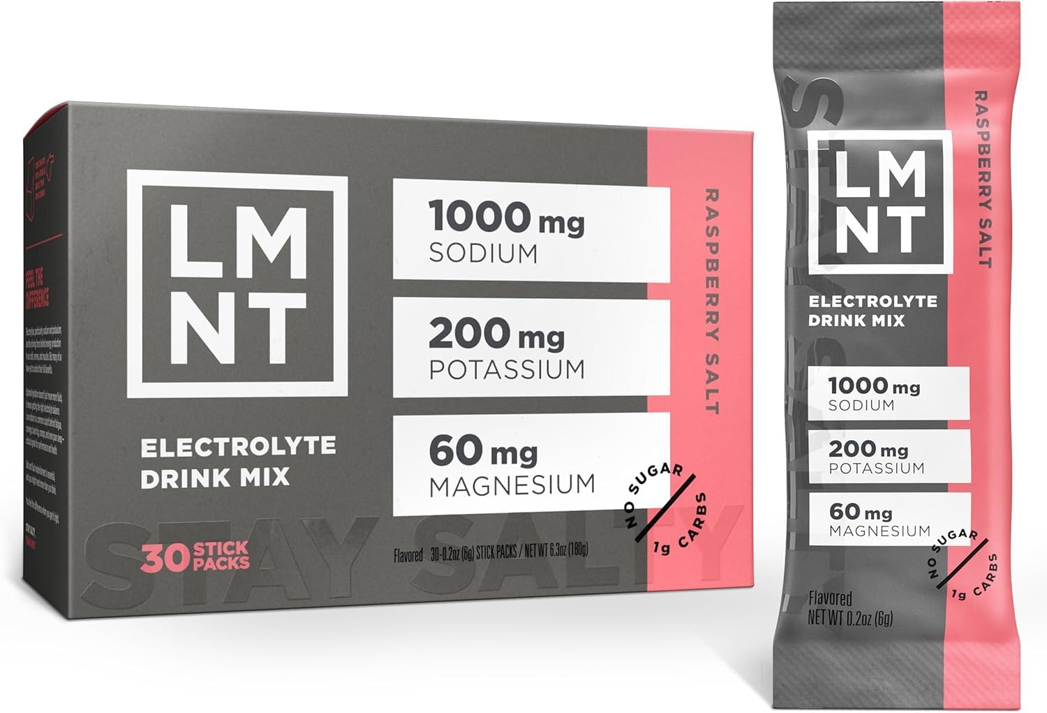 LMNT Keto Electrolyte Powder Packets | Paleo Hydration Powder | No Sugar, No Artificial Ingredients | Raspberry Salt | 30 Stick Packs